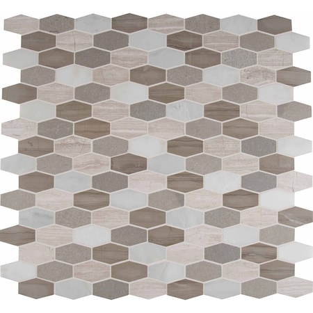 Bellagio Blend Elongated Hexagon 12 In. X 12 In. X 10 Mm Honed Marble Mesh-Mounted Mosaic Tile, 10PK